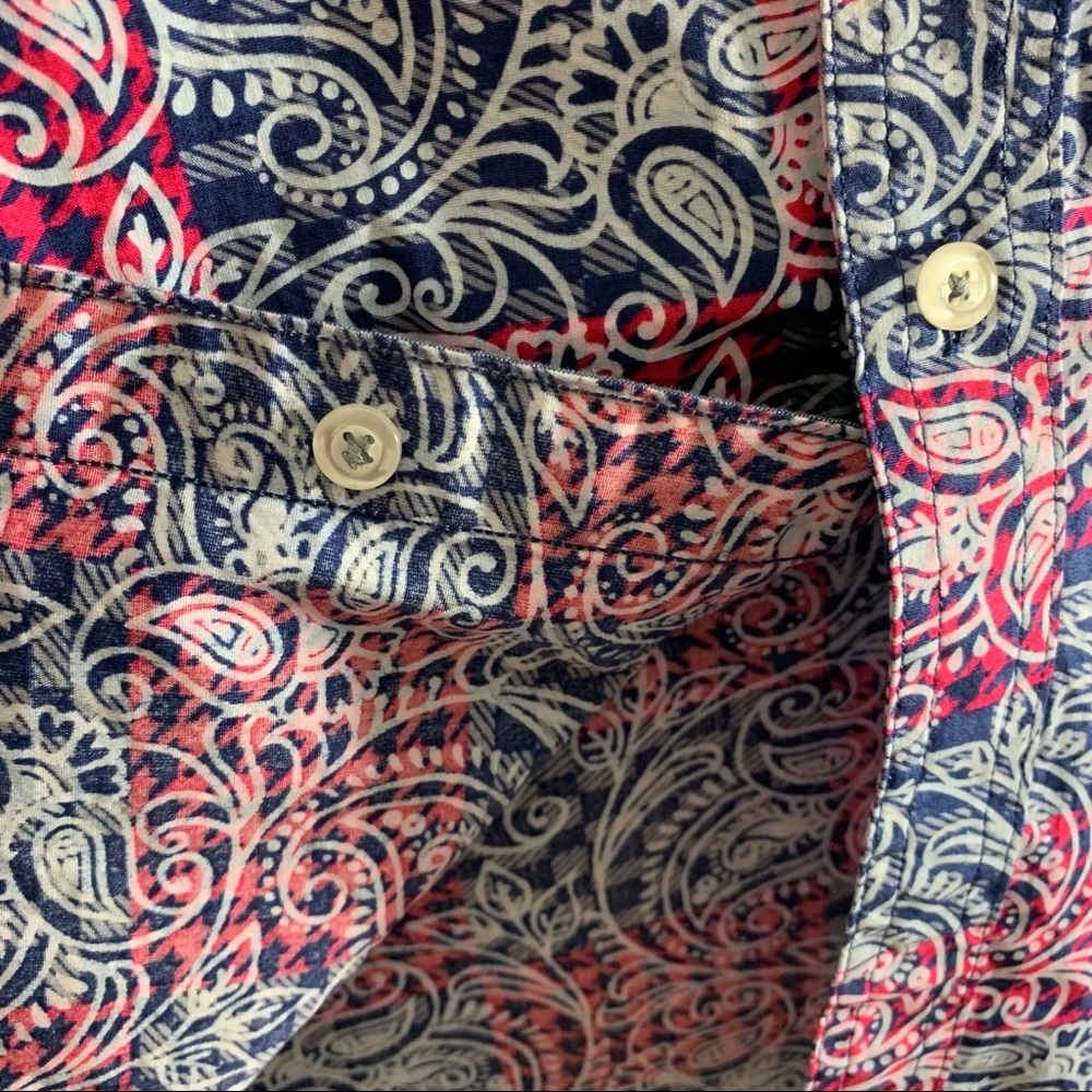 Cremieux Premium Denim Jeans Check Plaid Paisley ShortSleeve Woven Shirt Mens XL - Picture 5 of 10